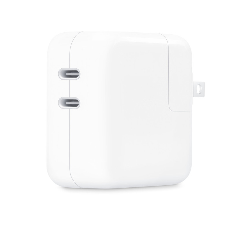 Adaptador de corriente Apple de 35W con dos puertos USB-C.