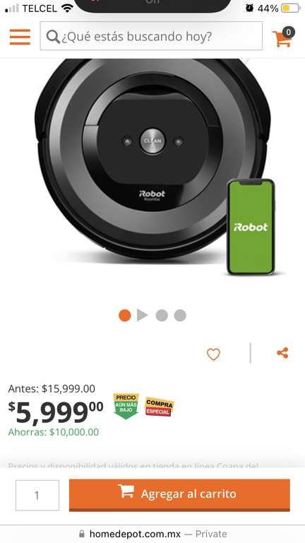 Home Depot: ROBOT ASPIRADORA IROBOT ROOMBA E6 CON CONEXION WIFI 
