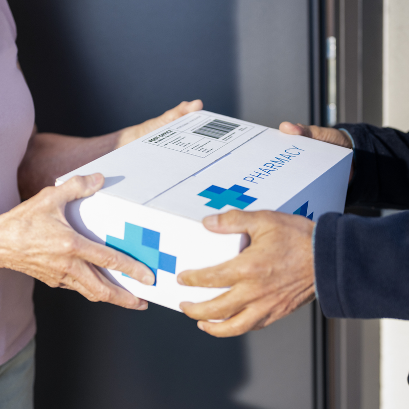 Discreet medication delivery package at the doorstep