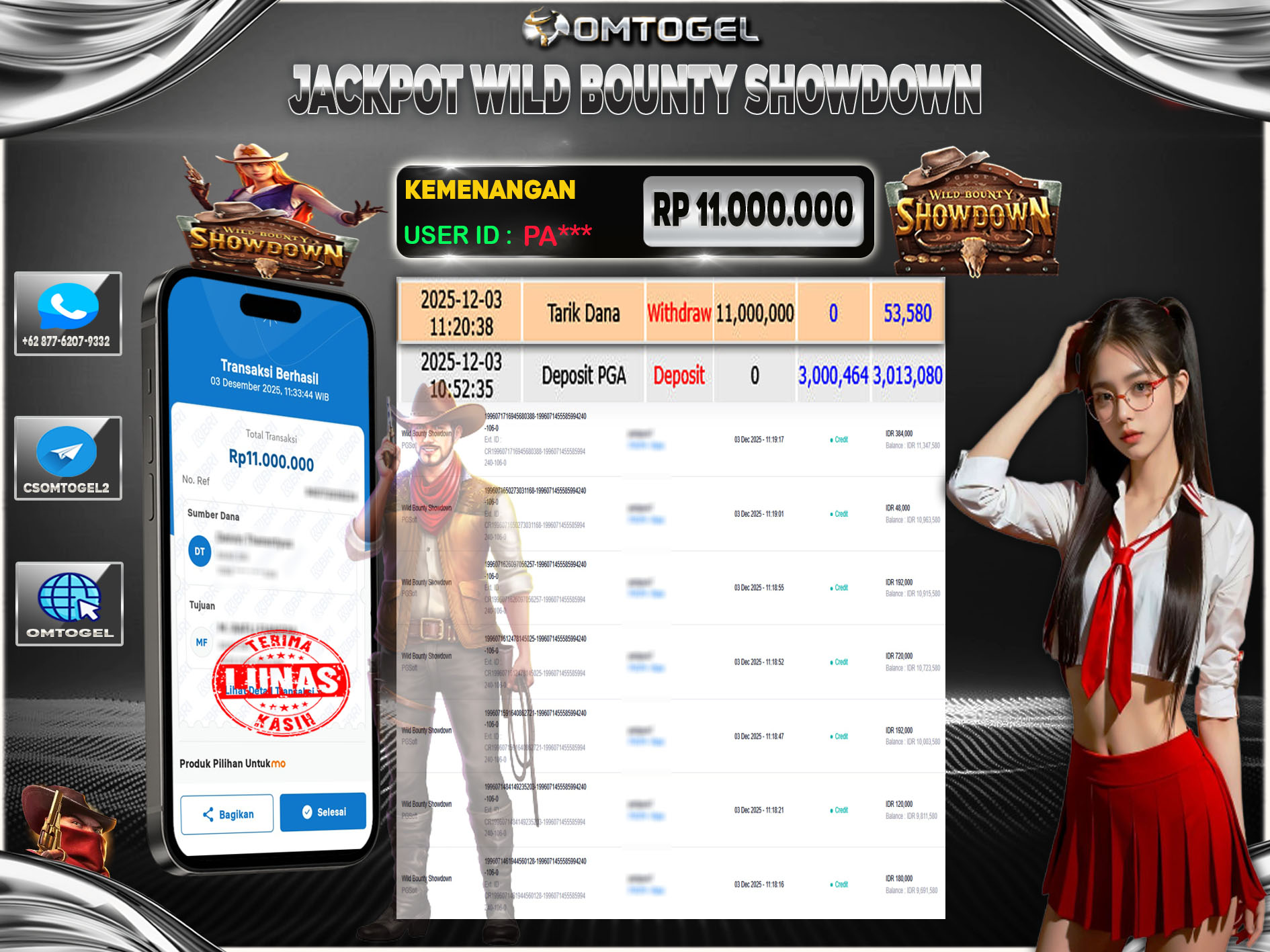 OMTOGEL JACKPOT PGSOFT WILD BOUNTY SHOWDOWN  ,11 JUTA DI BAYAR LUNAS ,-