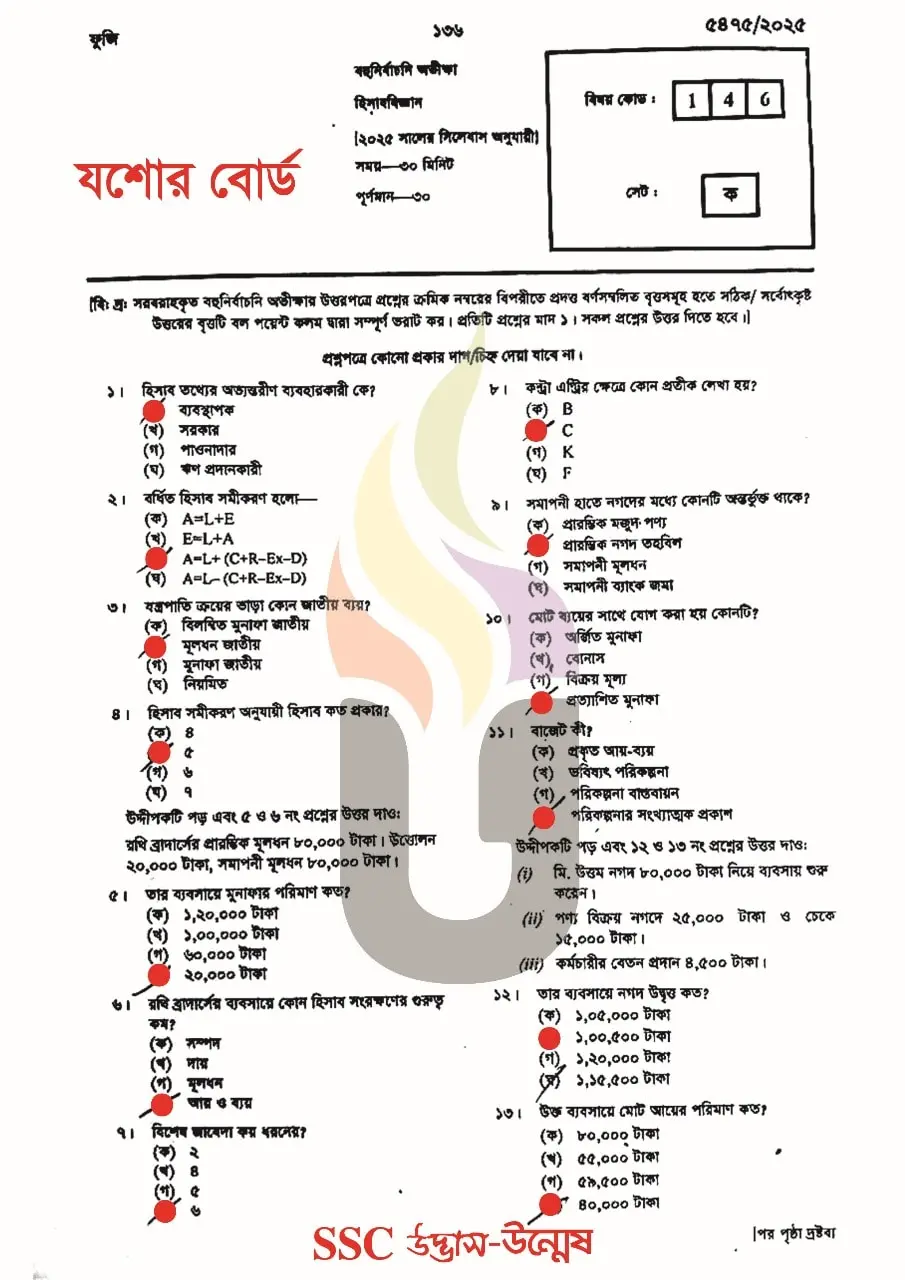 Accounting MCQ Question Solution 2025 Jessore Board