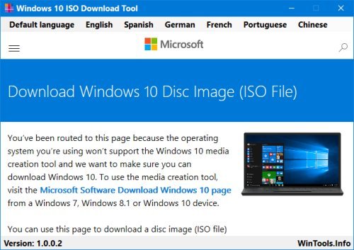 Windows 10 ISO Download Tool 1.2.1.12