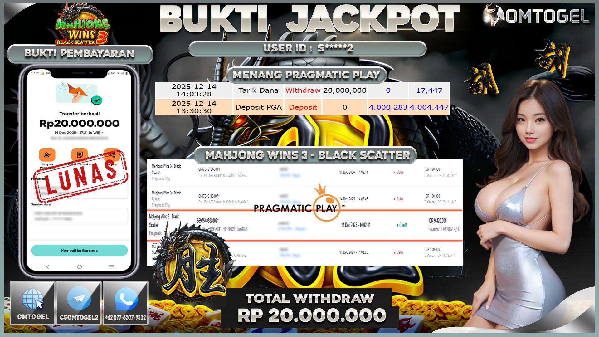 OMTOGEL JACKPOT PRAGMATIC PLAY MAHJONG WINS 3 BLACK SCATTER ,20 JUTA DI BAYAR LUNAS ,-