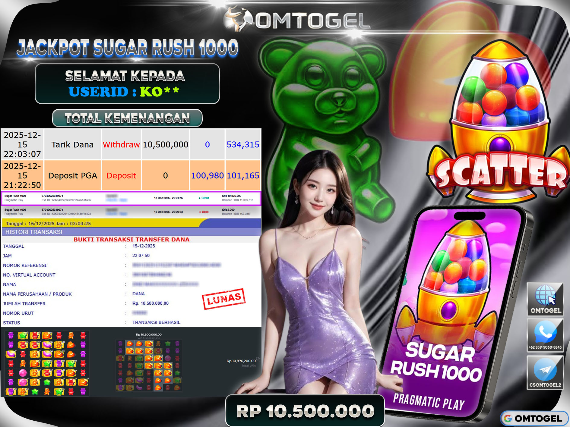 OMTOGEL JACKPOT PRAGMATIC PLAY SUGAR RUSH 1000  ,10 JUTA DI BAYAR LUNAS ,-