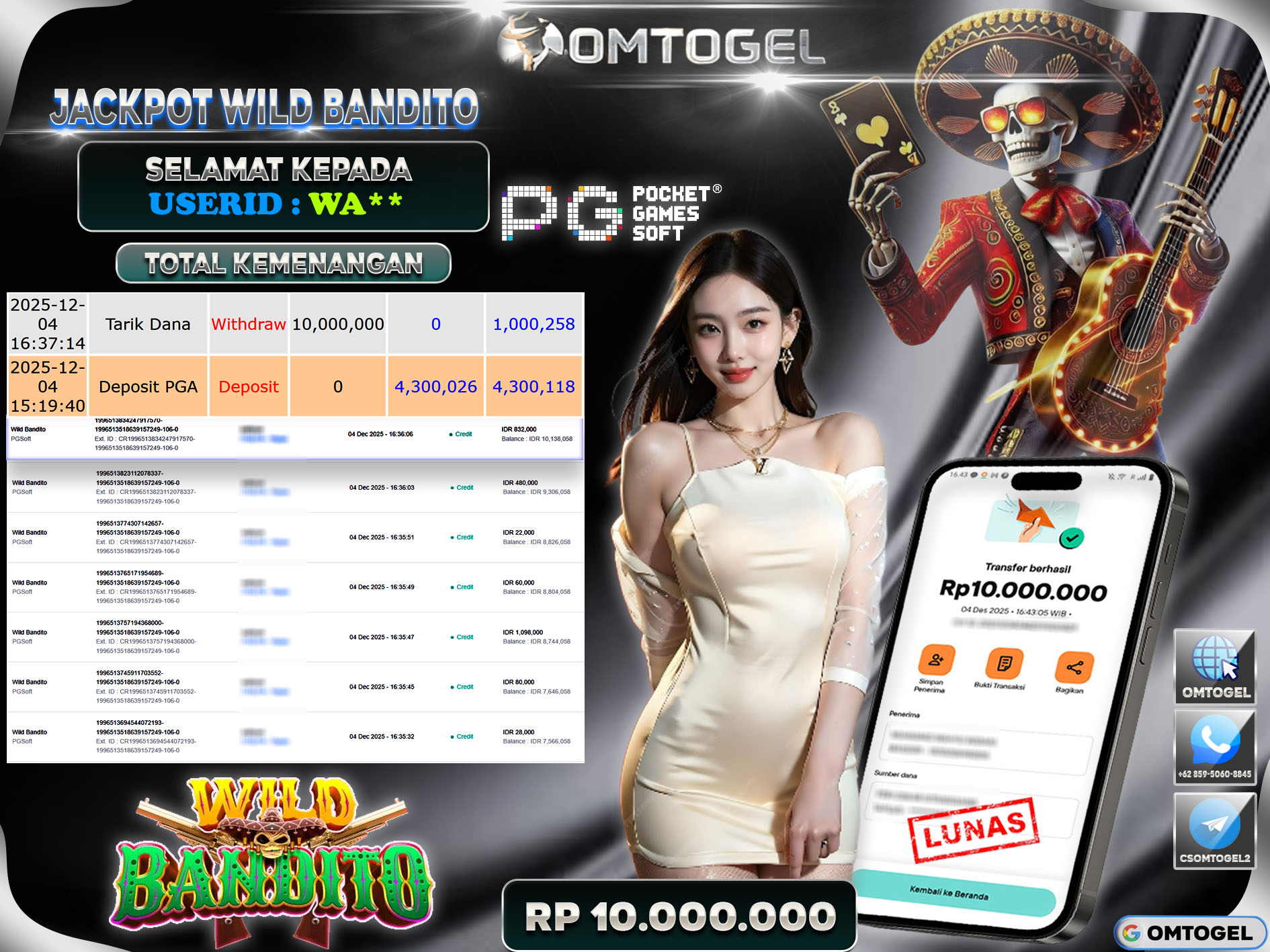 OMTOGEL JACKPOT PGSOFT WILD BANDITO ,10 JUTA DI BAYAR LUNAS ,-