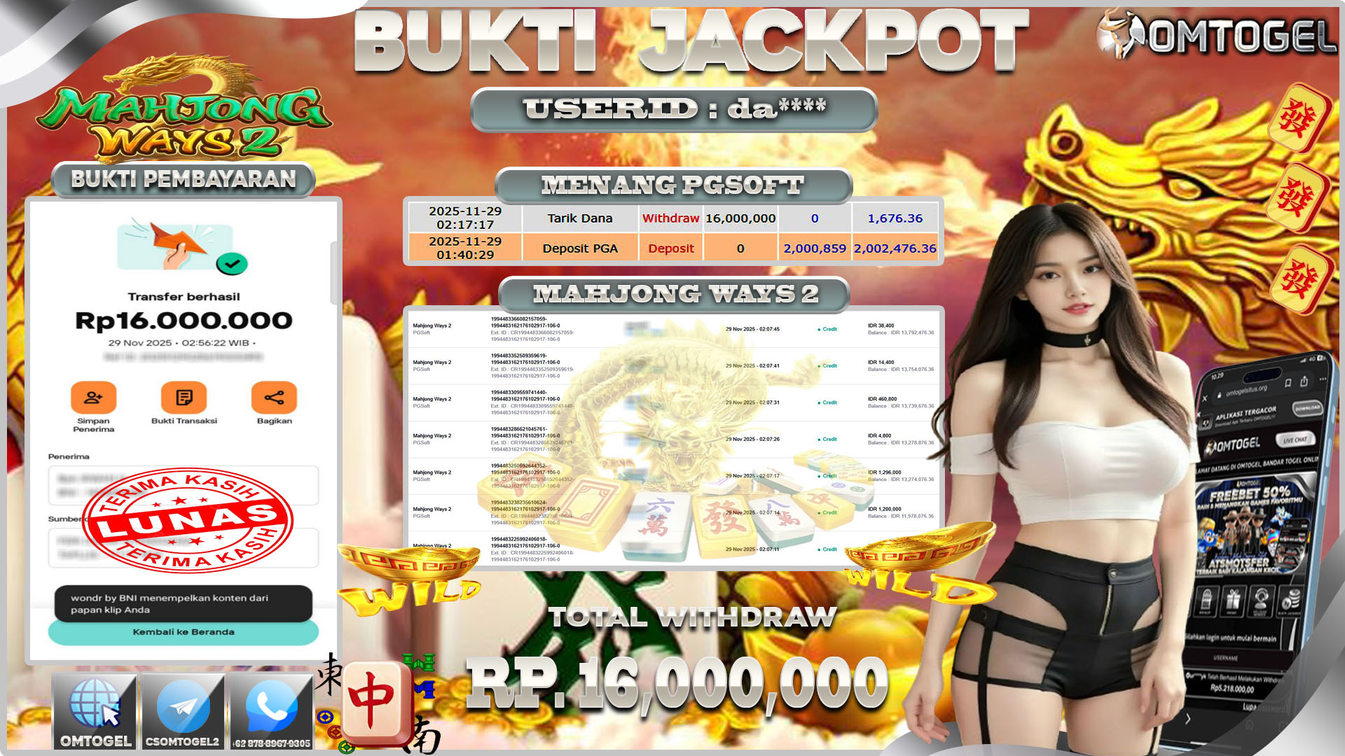 OMTOGEL JACKPOT PGSOFT MAHJONG WAYS 2 ,16 JUTA DI BAYAR LUNAS ,-