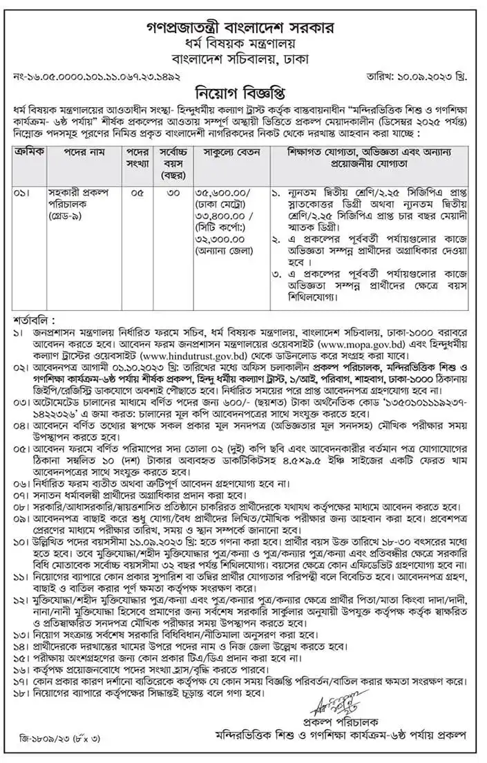 Hindu Religious Welfare Trust Job Circular 2024