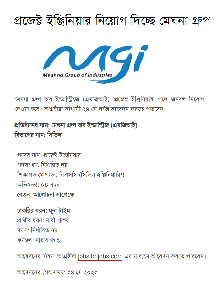 মেঘনা গ্রুপে নিয়োগ বিজ্ঞপ্তি ২০২২