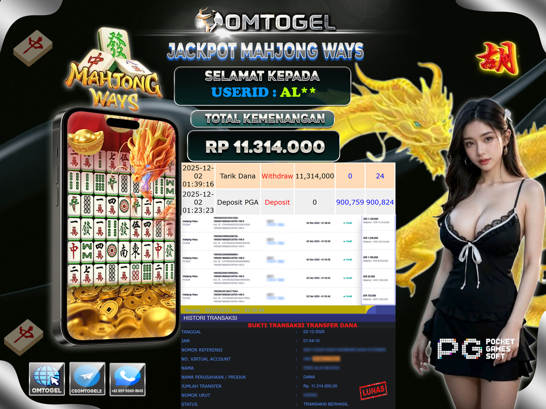OMTOGEL JACKPOT PGSOFT MAHJONG WAYS  ,11 JUTA DI BAYAR LUNAS ,-