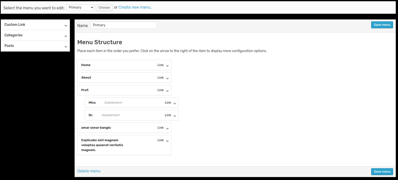 Laravel drag and drop menu