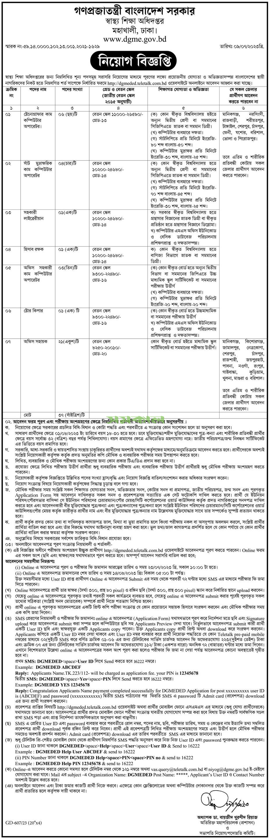 DGME Job Circular 2025
