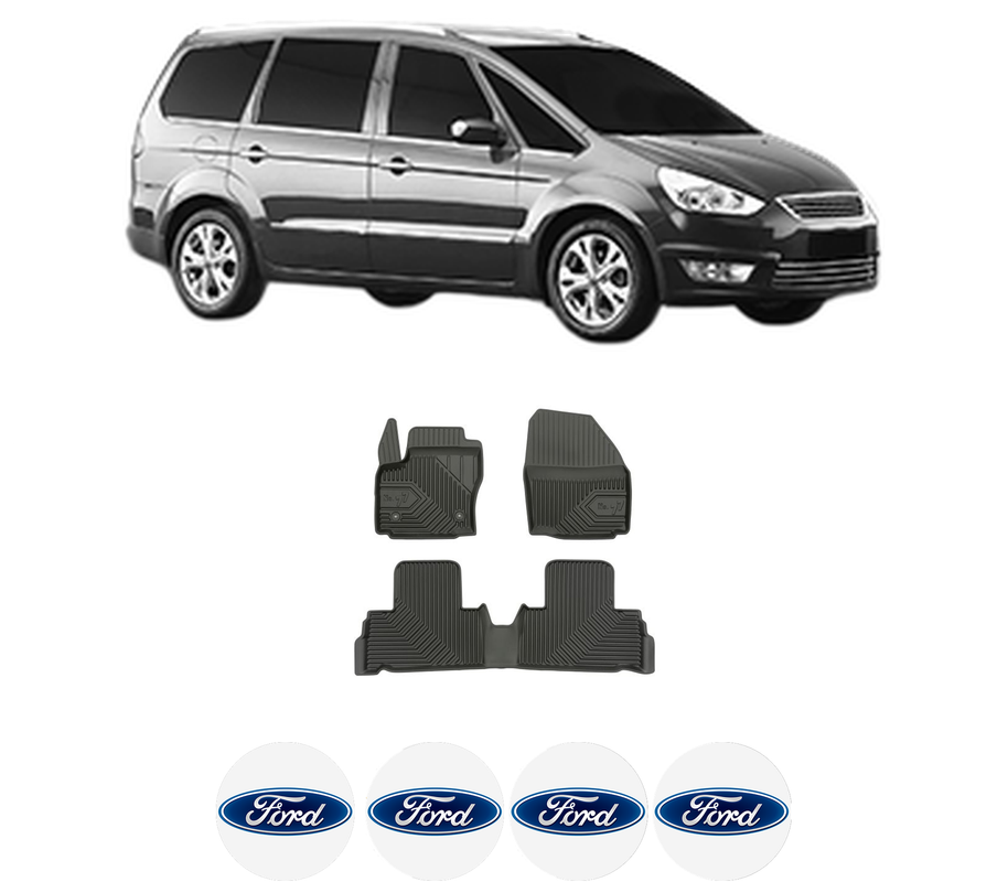 Set covorase presuri FORD GALAXY MK II VAN (WA6) din 2006-2015, auto, din cauciuc thermoplastic, 4 Stickere auto cu FORD
