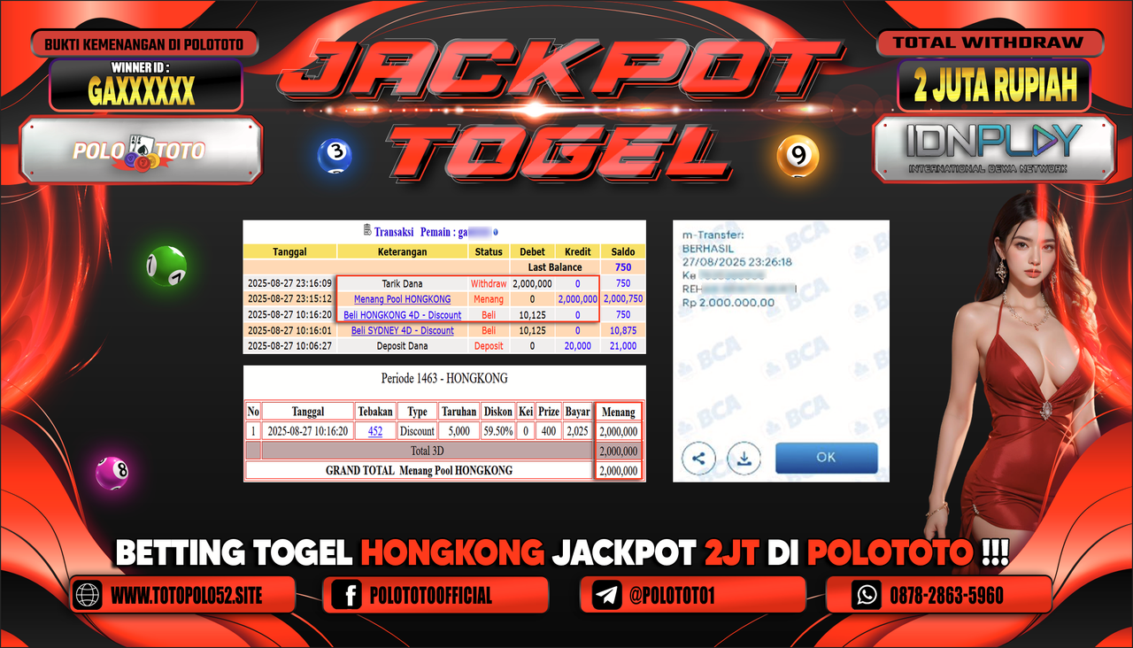 POLOTOTO JACKPOT TOGEL HONGKONG LOTTO Rp.2.000.000,- LUNAS