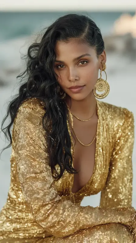 Radiant by the Shore: A Coastal Muse - black women side part
