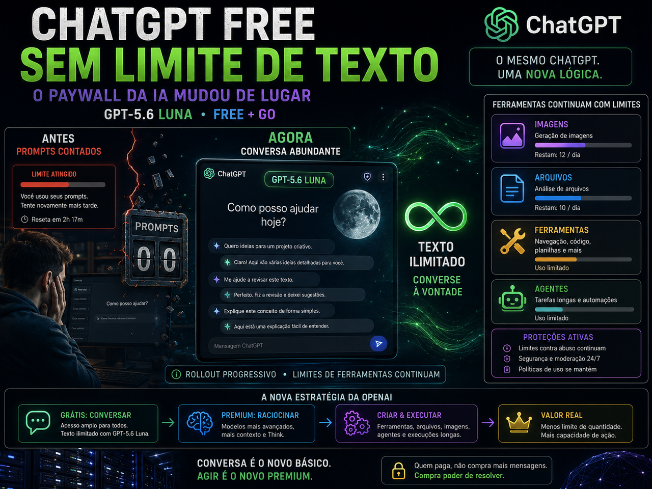 ChatGPT gratuito vai ganhar conversas de texto ilimitadas e o paywall da IA acaba de mudar de lugar