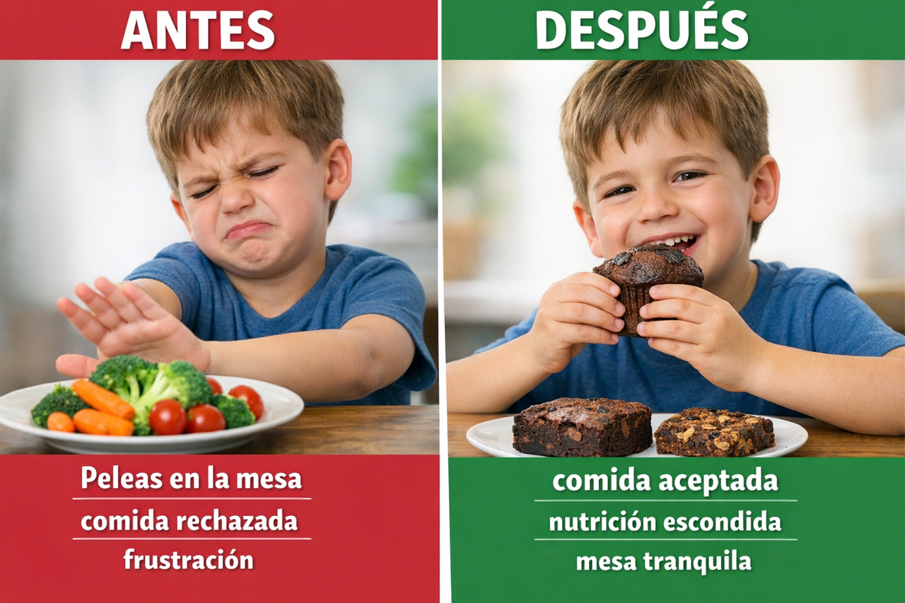 Antes y Después: Niño rechazando comida vs Niño feliz comiendo