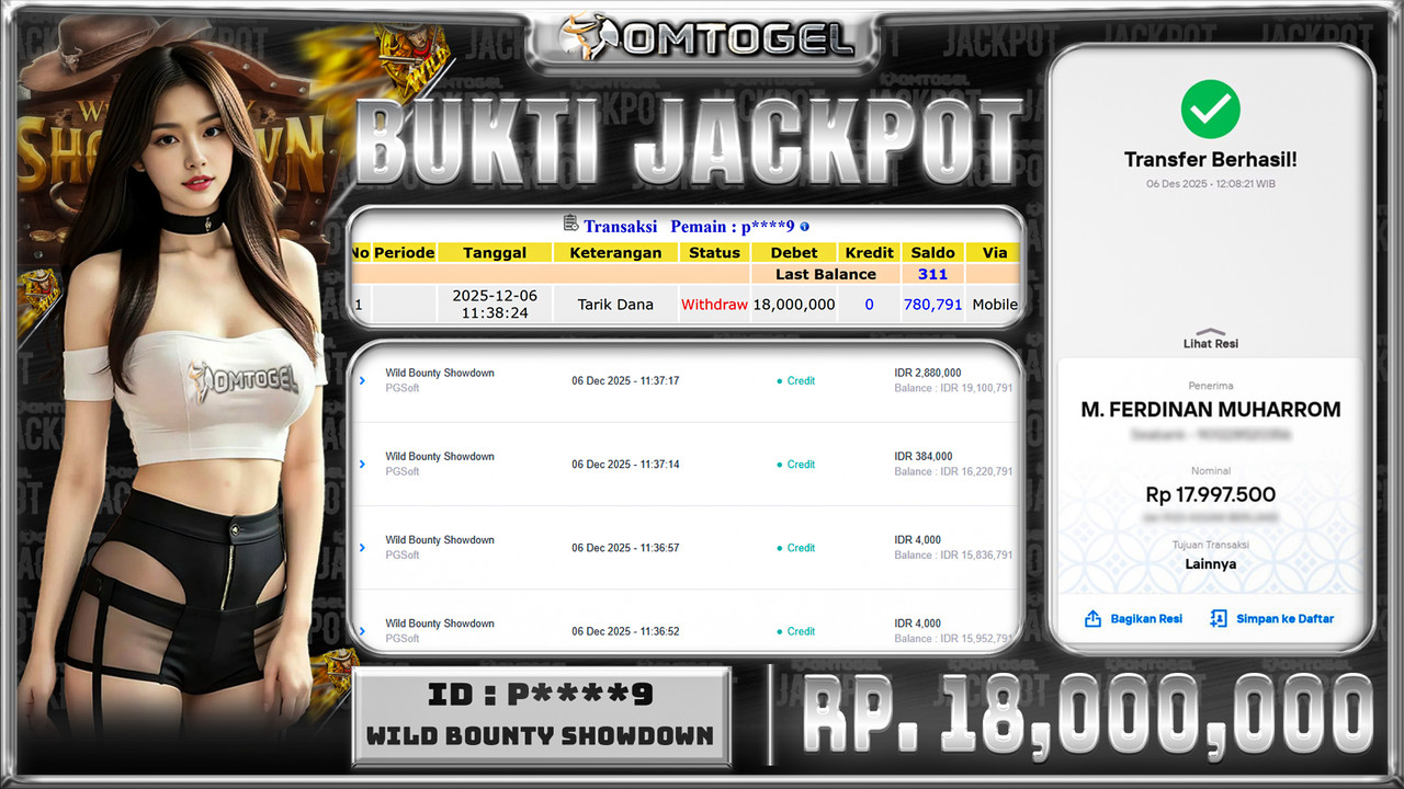OMTOGEL JACKPOT PGSOFT WILD BOUNTY SHOWDOWN  ,18 JUTA DI BAYAR LUNAS ,-