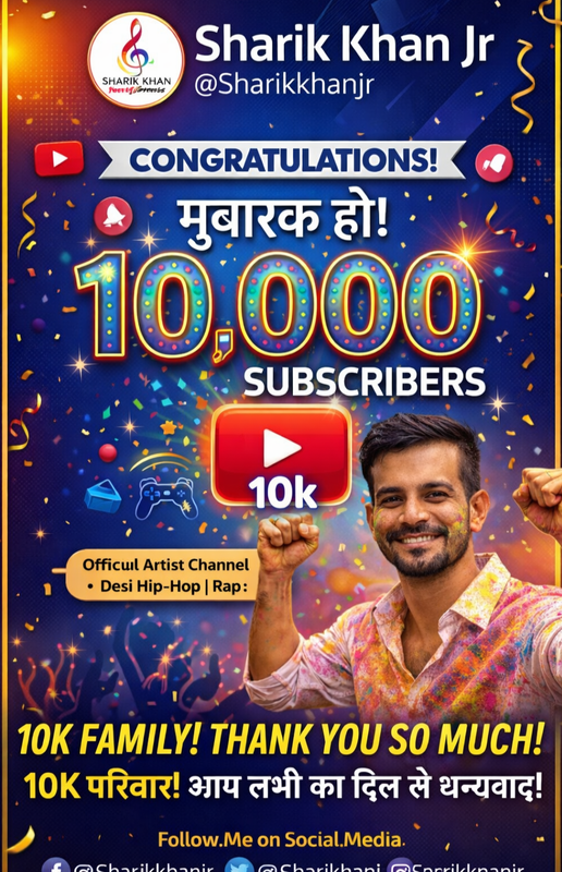 Sharik Khan Jr YouTube channel 10,000 subscribers milestone poster
