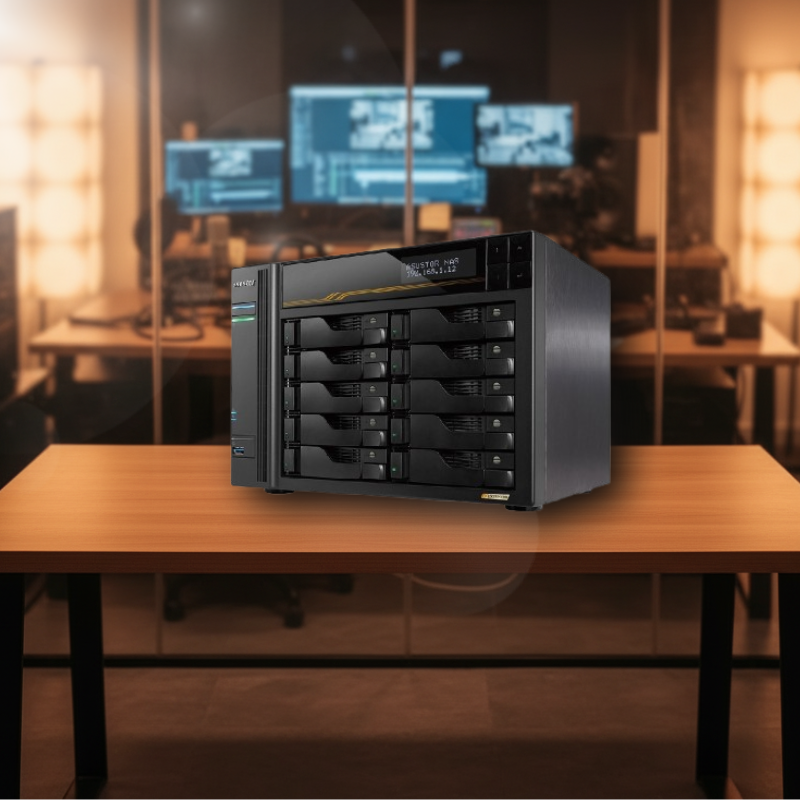 Painel traseiro do Storage ASUSTOR AS6806T mostrando as portas de rede e USB
