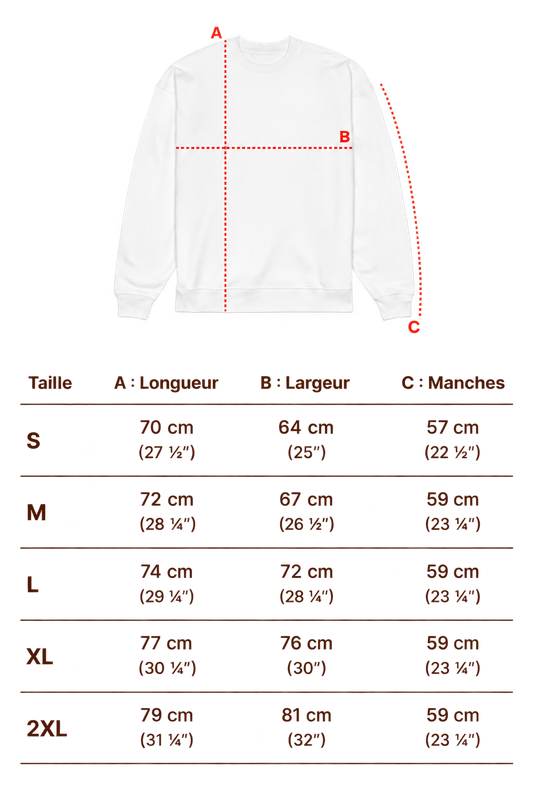 Guide des tailles du sweatshirt