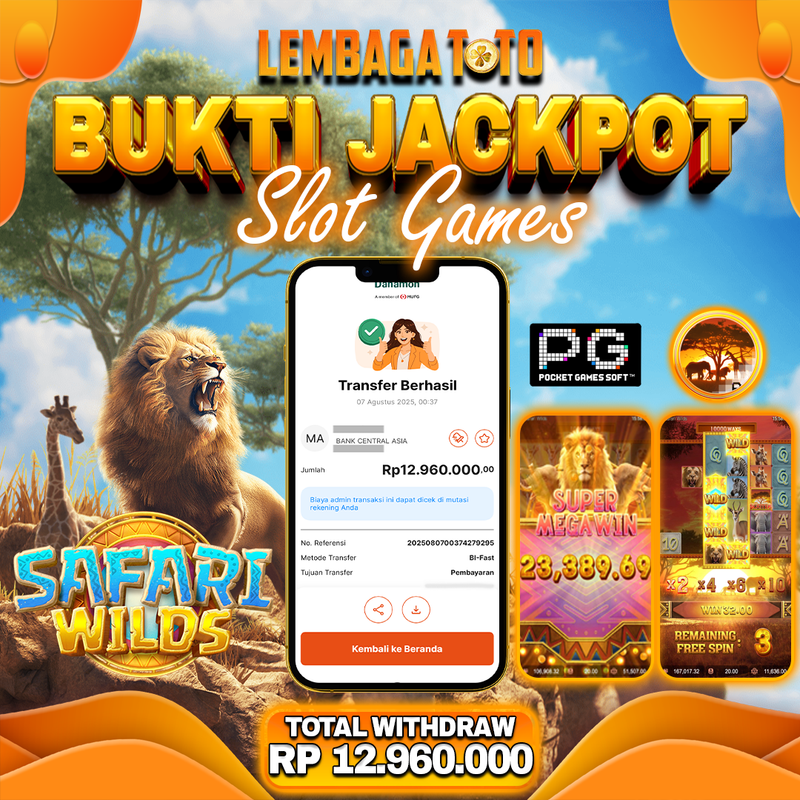 BUKTI JACKPOT 07 AGUSTUS LEMBAGATOTO SAFARI WILDS Rp.12.960.000,- LUNAS