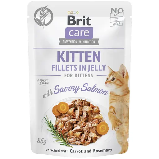 Brit Care вологий корм для кошенят, лосось в желе 85г