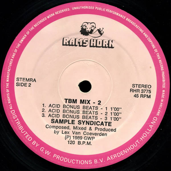 03/04/2023 - Sample Syndicate – TBM Mix 2 (Vinyl, 12, 45 RPM)(Rams Horn Records – RHR 3775)  1989 Side-2