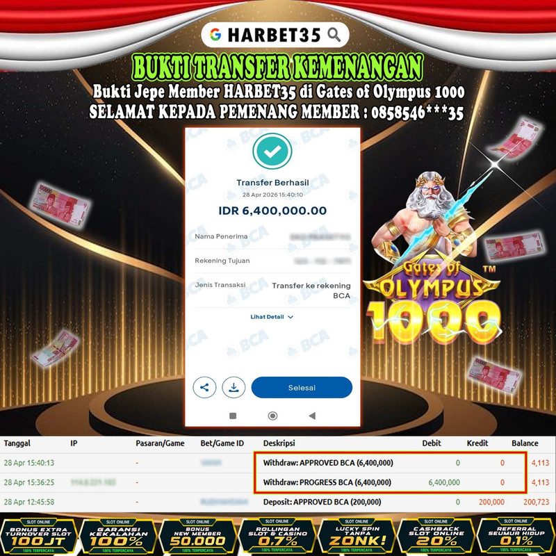 HARBET35 JEPE! Di Gates of Olympus 1000 Rp 6.400.000,- LUNAS!