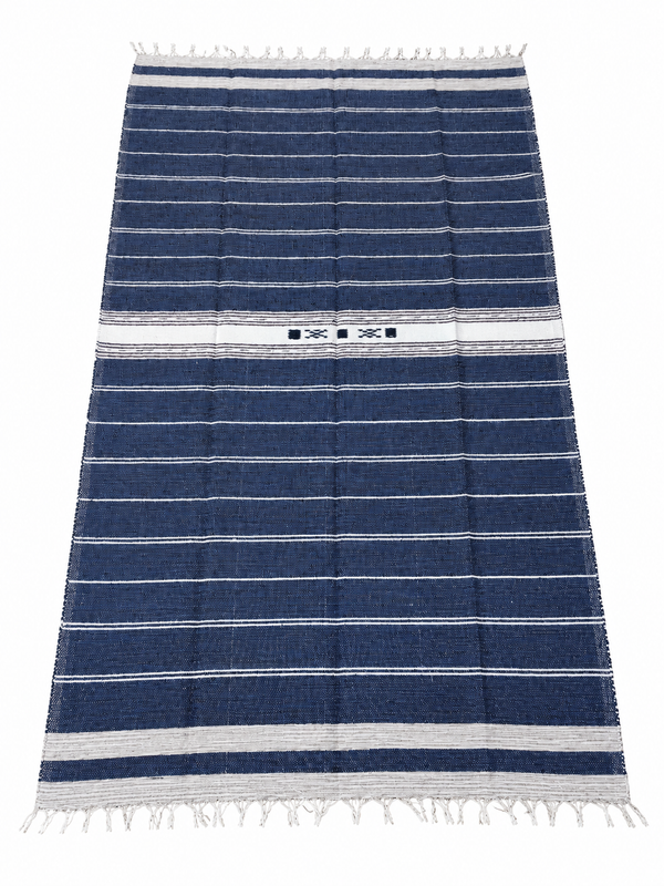 Handwoven Moroccan Indigo & White Cotton Blanket