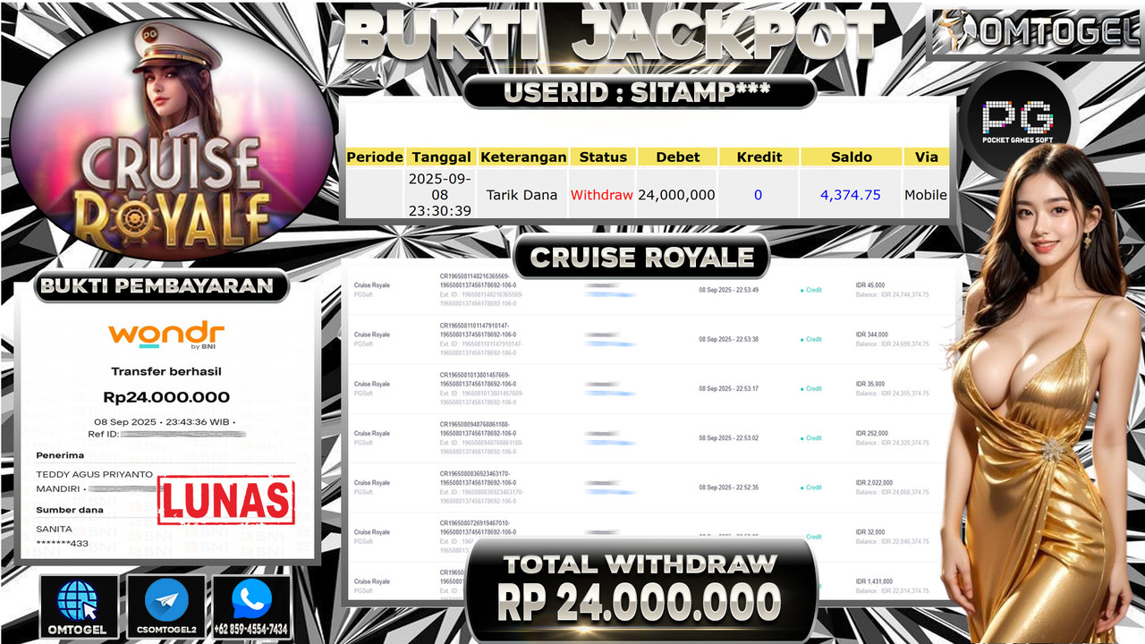 OMTOGEL JACKPOT PGSOFT CRUISE ROYALE 24 JUTA DI BAYAR LUNAS ,-