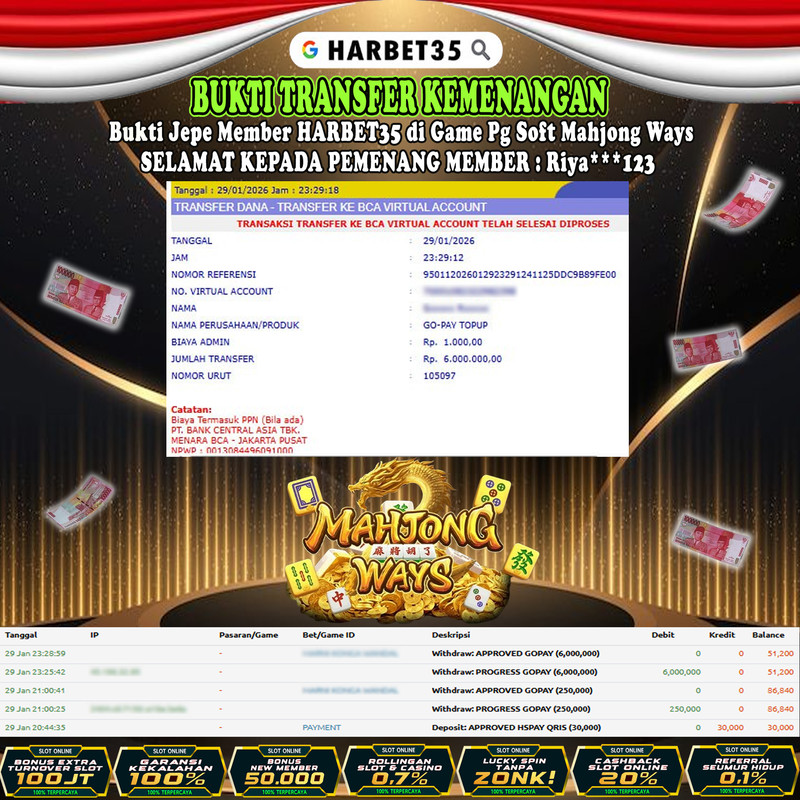 HARBET35 JEPE! Game PG SOFT Mahjong Ways Rp 6.000.000,- LUNAS!