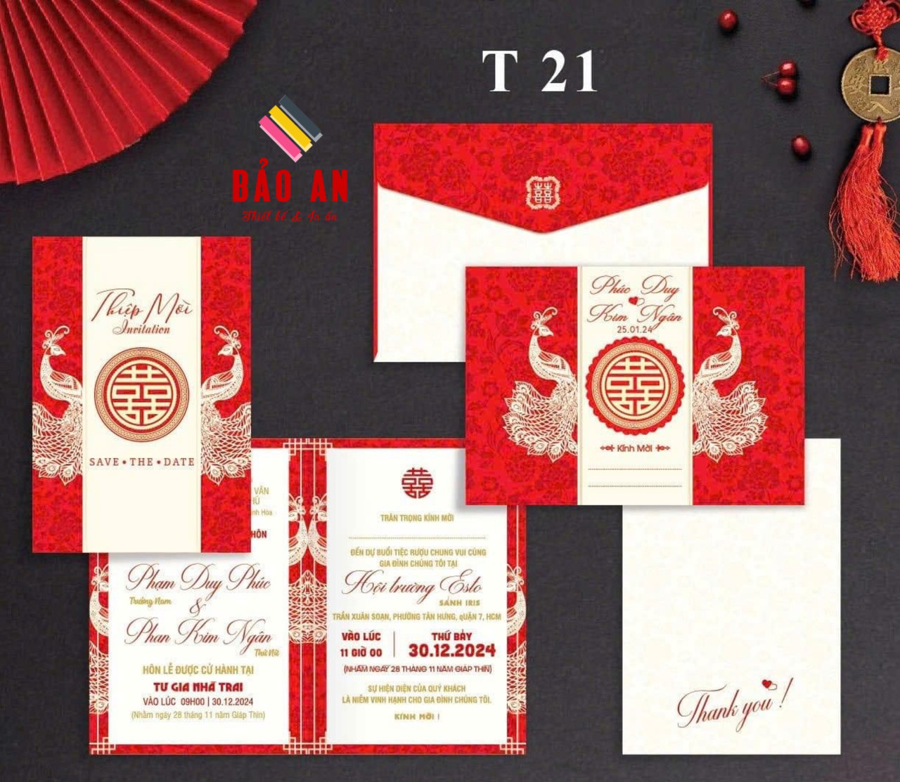 Thiệp rồng phụng tone đỏ (T21)
