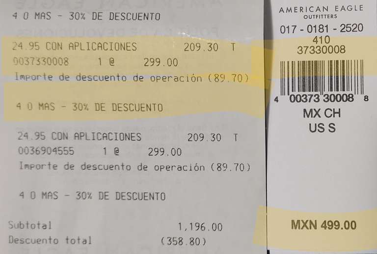 American Eagle: 30% OFF comprando 4 o más prendas (20% OFF comprando 3) 
