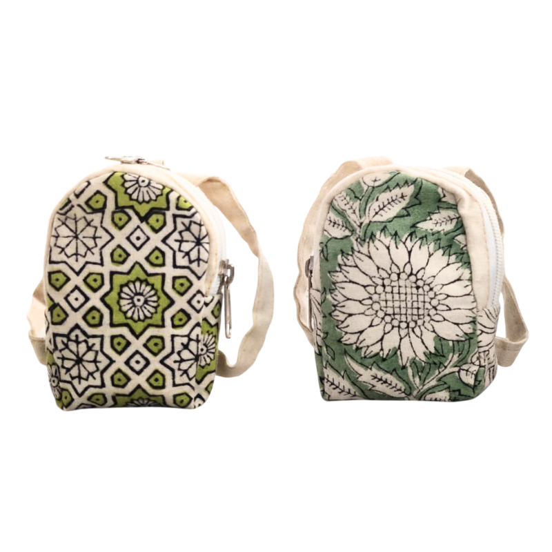 Mini Hand Block Printed Multipurpose Bag - Set of 2 Pattern 3