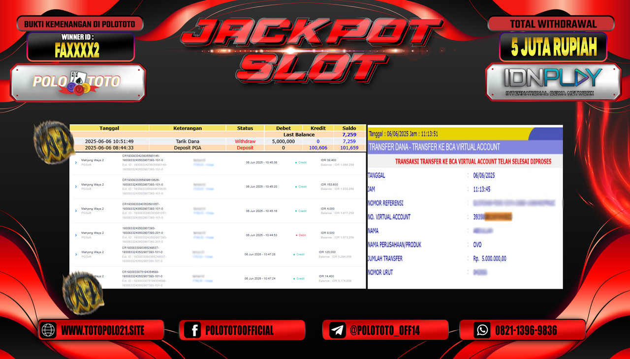POLOTOTO JACKPOT SLOT MAHJONG WAYS 2 Rp.5.000.000,- LUNAS