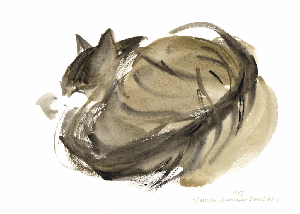 3-Claudia-Hutchins-Puechavy-Sleeping-cat-1985-watercolour-Meister-Drucke-259323