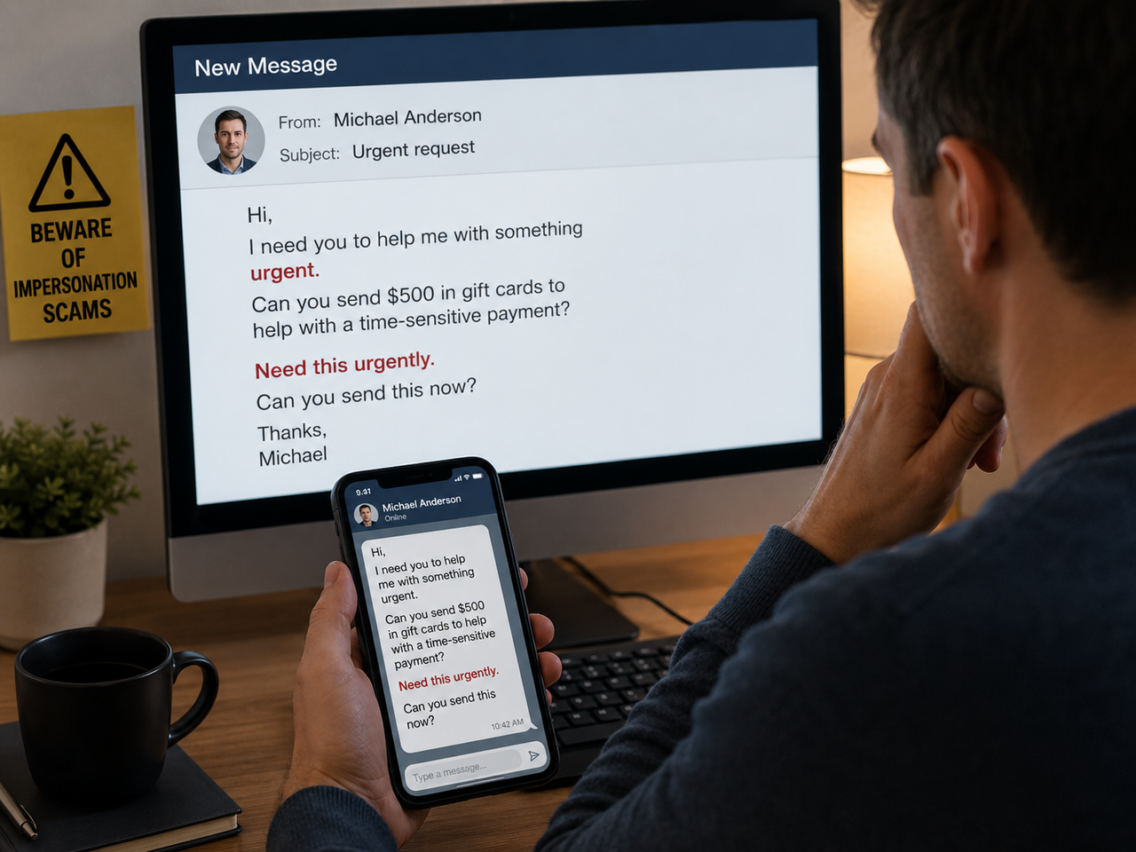 Impersonation scam where a trusted contact asks for money or security codes
