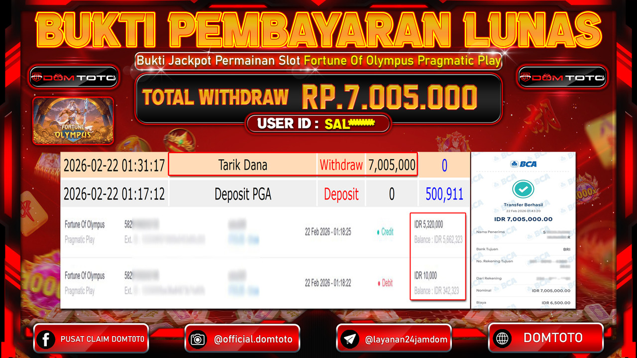 JACKPOT SLOT Fortune Of Olympus Pragmatic Play 22 FEBRUARI 2026
