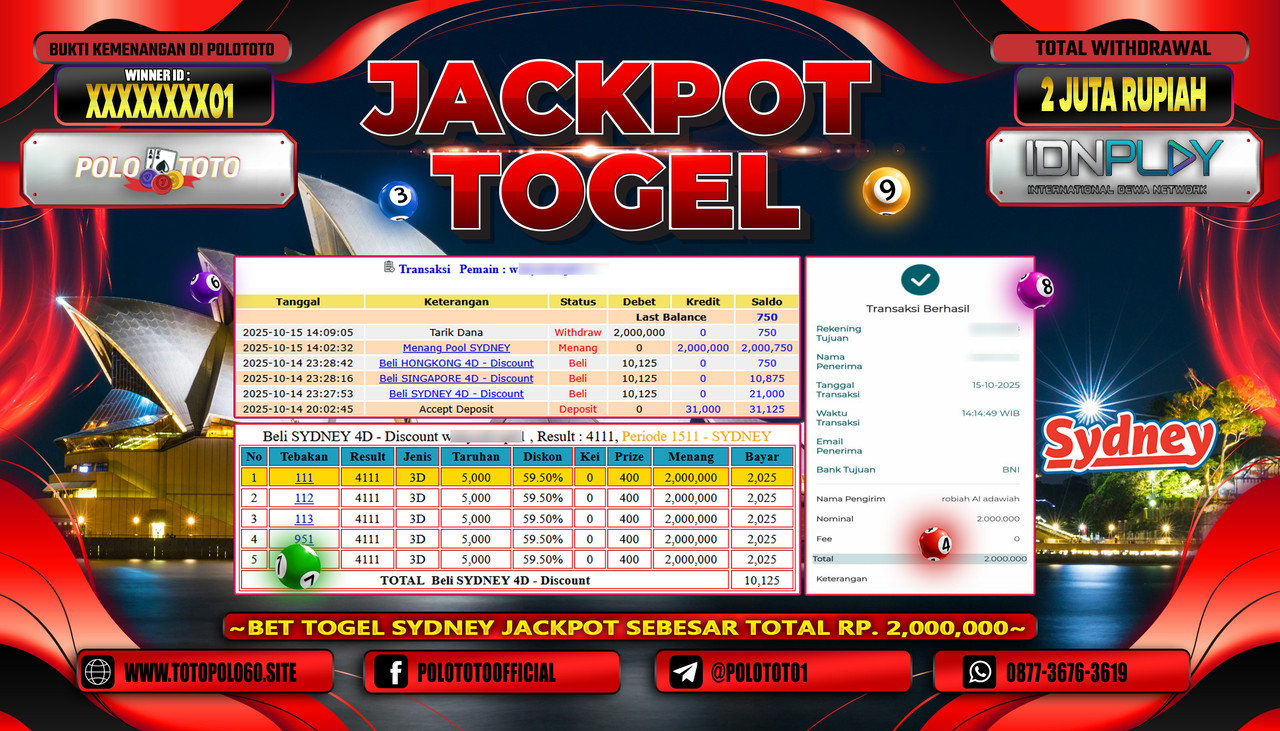POLOTOTO JACKPOT TOGEL POOL SYDNEY Rp.2.000.000,- LUNAS
