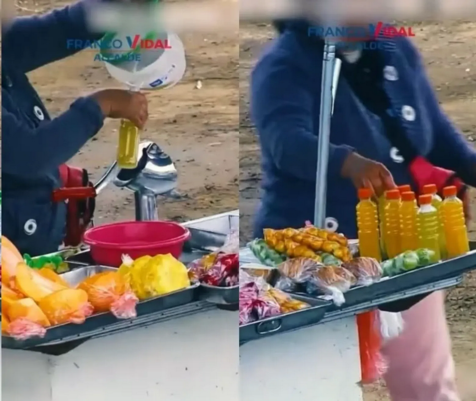 Captan a vendedora exprimiendo trapo sucio para rellenar botellas de jugo de naranja