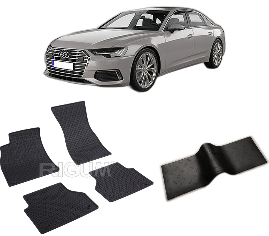 Set covorase auto AUDI A6 C8 din 06.2018-PREZENT, cu covoras tunel median, CAROSERIE SEDAN, Presuri cauciuc 100%, compatibil cu autoturismul AUDI A6 C8, Rigum