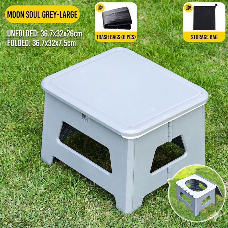 Grey Large Portable Folding Camping Toilet Stool - Capacity Emergency Potty for Car, Outdoor Travel, and Hiking