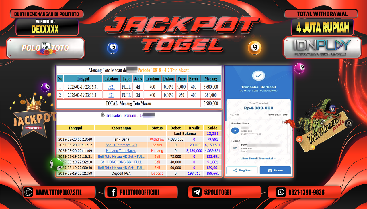 POLOTOTO JACKPOT TOGEL TOTO MACAU Rp.4.080.000,-