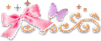 Golden embellishments with a pink bow and purple butterfly