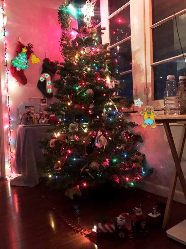 christmas tree with icandescent multicolored lights
