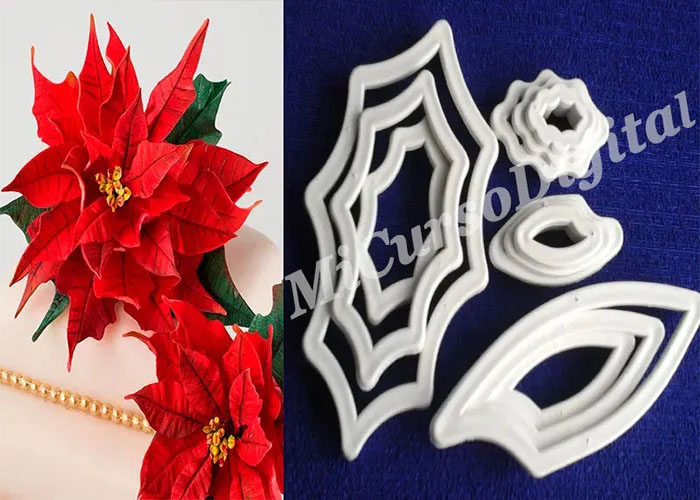 Cortador poinsetia hojas navidad masa fría fondant pastoras 12pz