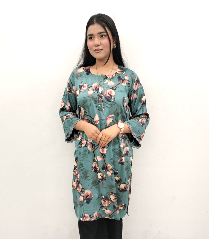 Band Collar Exclusive Feme Kurti : Trending Flower Print