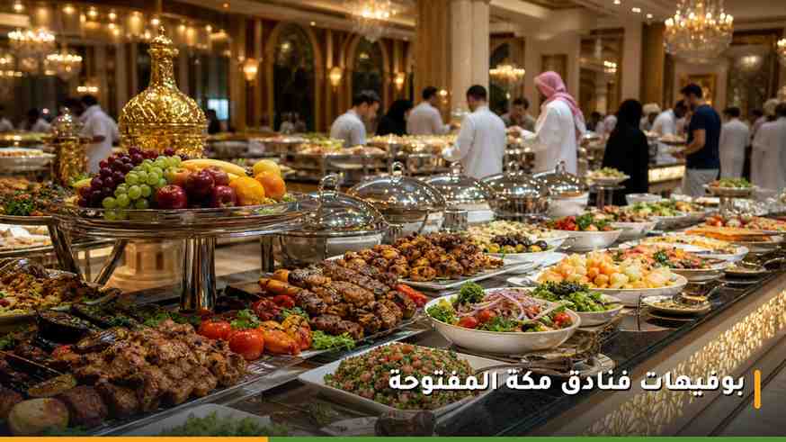 بوفيه مفتوح في فندق خمس نجوم بمكة المكرمة يضم أطباقًا عربية وعالمية متنوعة