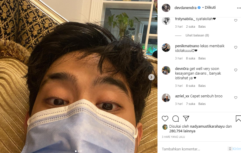 Devano Danendra unggah potret terbaring lemas 