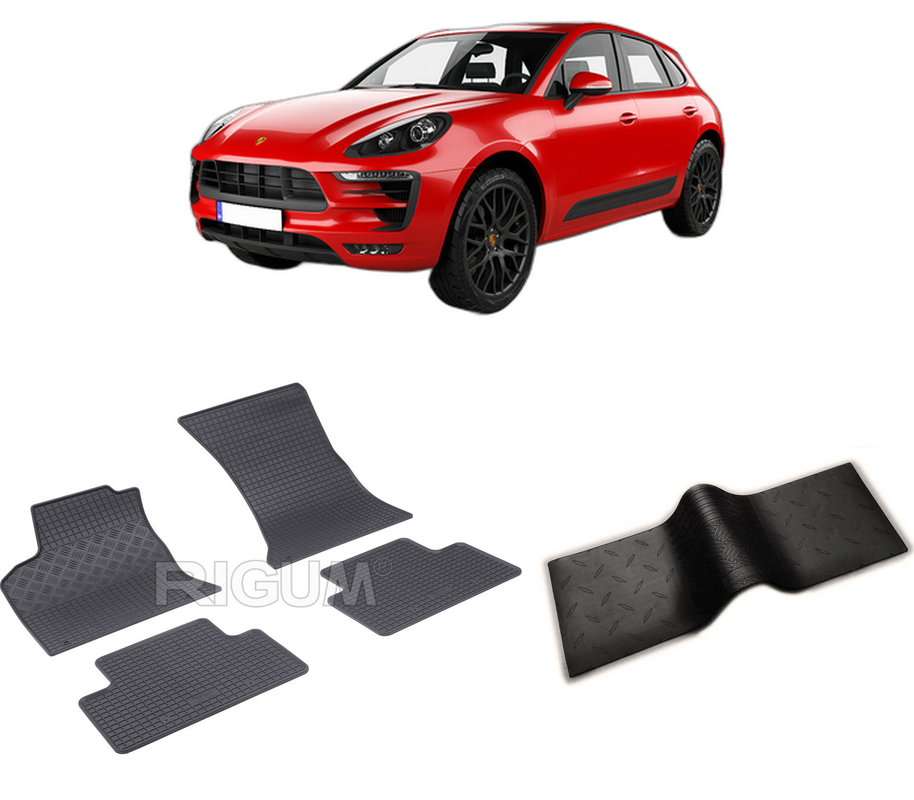 Set covorase auto PORSCHE MACAN din 03.2014-PREZENT, cu covoras tunel median, CAROSERIE SUV, Presuri cauciuc 100%, compatibil cu autoturismul PORSCHE MACAN, Rigum
